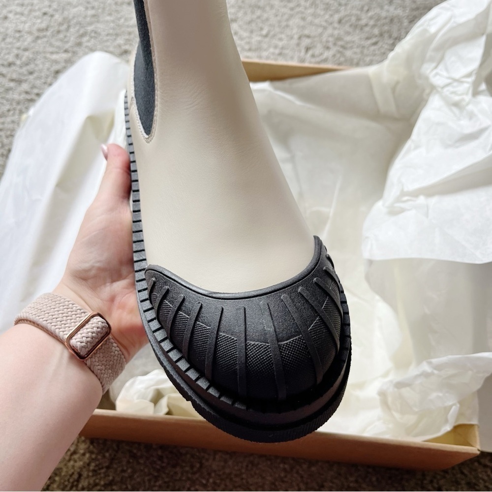 Anthropologie Maeve NEW Chelsea Boots Ivory Genuine Leather Size 40 US 9 Moto - Picture 7 of 12